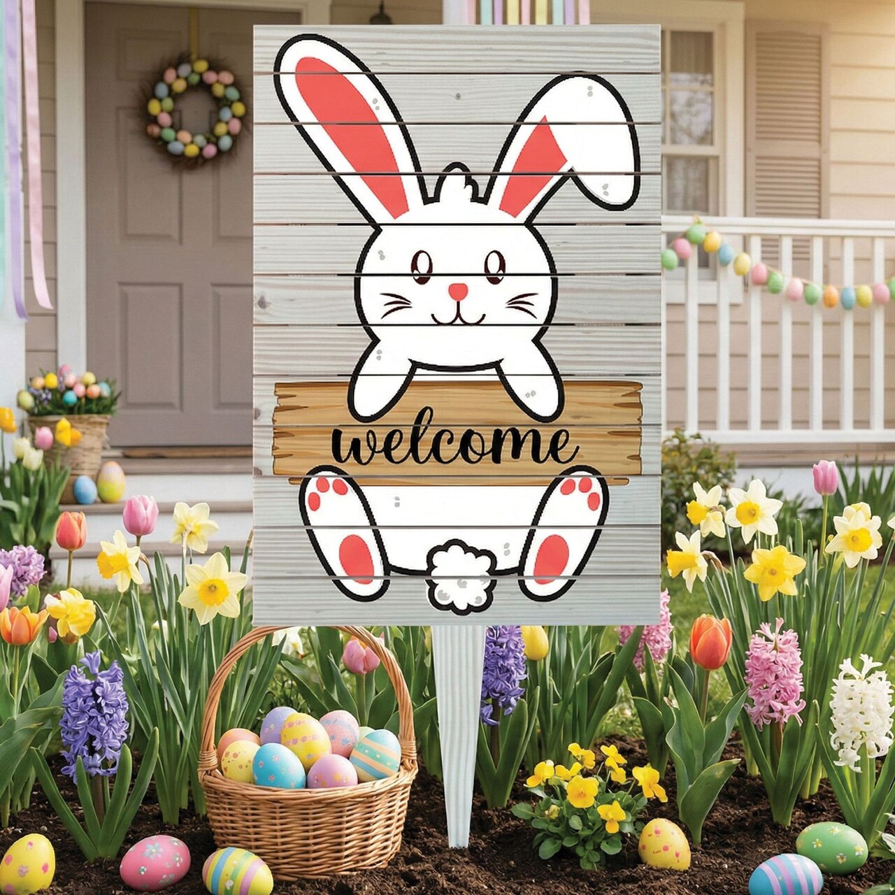 Semn de curte, White Rabbit, 38x58 cm, Multicolor - imagine 5